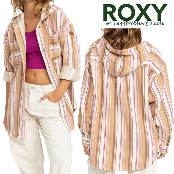Roxy Sunlight Rider Stripe Hooded Shirt Jacket - Picture 1 of 8